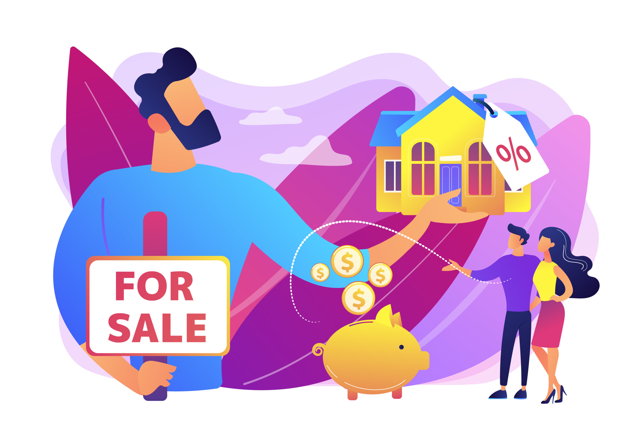 Property Sales Specialist in Sydney house for sale concept vector illustration.